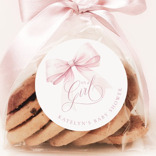 Sticker Rond C'est un Baby shower de la croupe rose fille