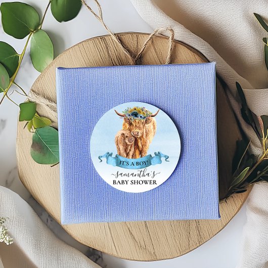 Sticker Rond C'est un Baby shower de vache de Boy Blue Highland