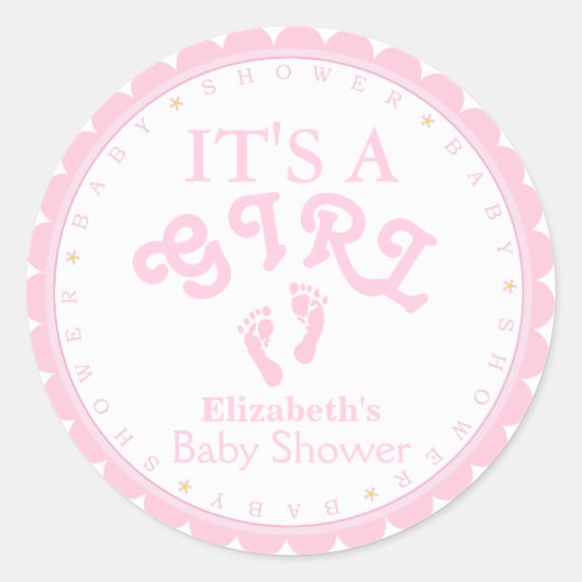 Sticker Rond C'est un Baby shower rose-fille préféré (Devant)