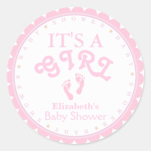 Sticker Rond C'est un Baby shower rose-fille préféré