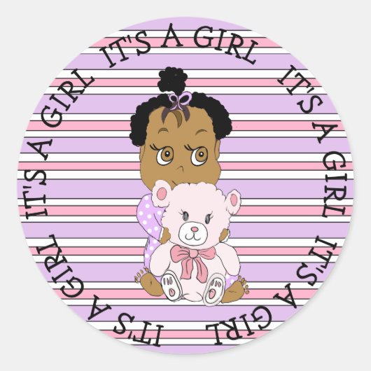 Sticker Rond C'est un bébé mignon et un ours en peluche (Devant)