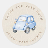 Sticker Rond C'est un Boy Blue Boho Retro Car Merci (Devant)