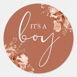 Sticker Rond C'Est Un Garçon Automne Baby shower Favoriser