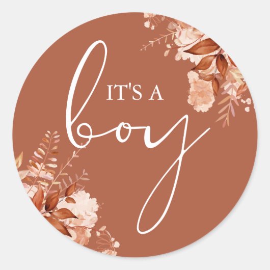 Sticker Rond C'Est Un Garçon Automne Baby shower Favoriser (Devant)