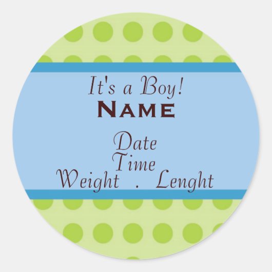 Sticker Rond "C'est un garçon" Baby Boy Faire-part de naissance (Devant)