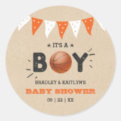 Sticker Rond C'est un garçon ! Baby shower de base-ball à thème (Devant)