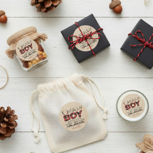 Sticker Rond C'est un garçon ! Baby shower de bûcheron rustique