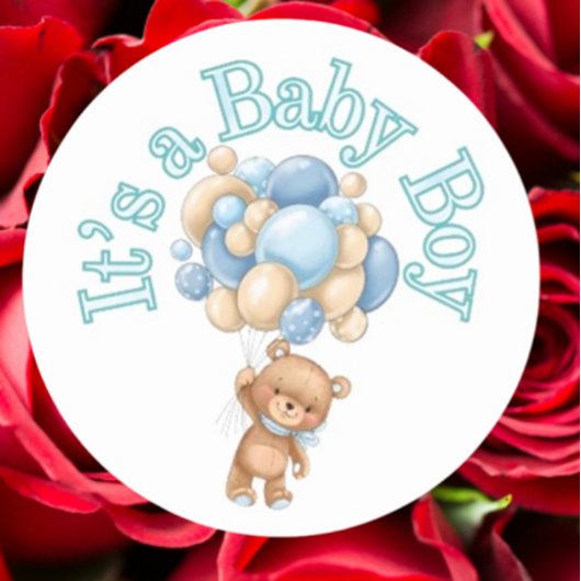 Sticker Rond C'est un garçon Baby shower d'ours