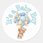 Sticker Rond C'est un garçon Baby shower d'ours (Devant)
