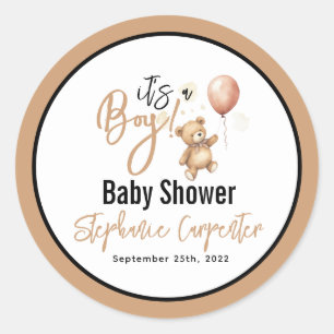 Sticker Rond C'est un garçon ! Baby shower d'ours en peluche mi