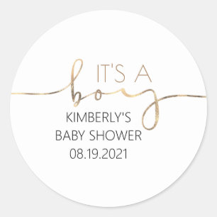 Sticker Rond C'est Un Garçon Baby shower Gold Script Classic Ro