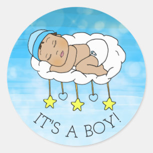 Sticker Rond C'est un garçon, Baby Shower ou annonce de naissan