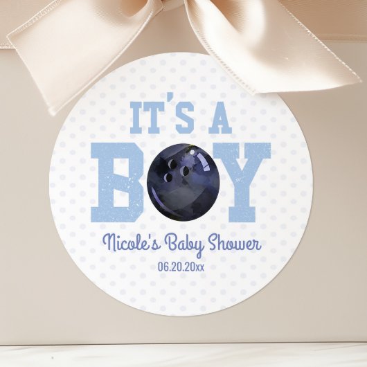 Sticker Rond C'est un garçon ! Blue Bowling Ball Baby shower Fa