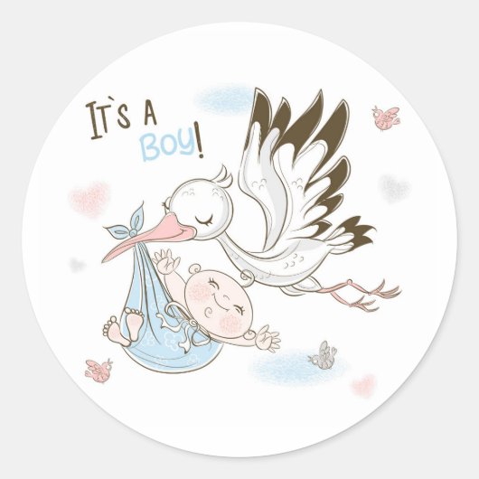 Sticker Rond C'est un garçon cigogne et bébé (Devant)