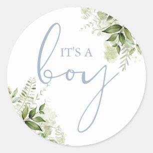 Sticker Rond C'Est Un Garçon Dusty Baby shower Bleu Vert Favori