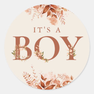 Sticker Rond C'est un garçon - Fête de bébé automnale à motif f