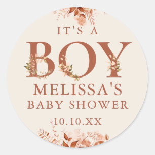Sticker Rond C'est un garçon Floral Rustique Automne Bébé Naiss