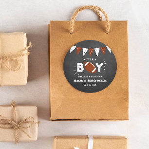 Sticker Rond C'est un garçon ! Football Thème Co-ed Baby shower