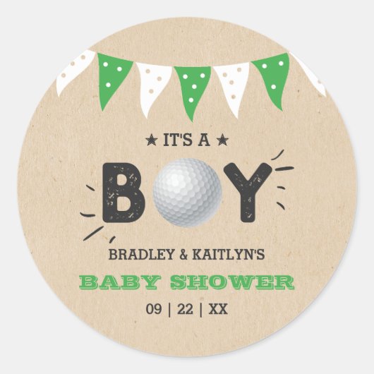 Sticker Rond C'est un garçon ! Golf Thème Co-ed Baby shower (Devant)