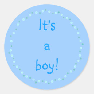 Sticker Rond C'est un garçon ! Le pois bleu entoure des