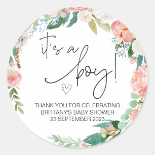 Sticker Rond C'est un garçon mignon Baby shower Fête Favor Flor