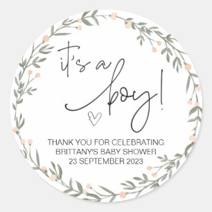 Sticker Rond C'est un garçon mignon Baby shower Fête Favoriser 