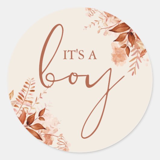 Sticker Rond C'Est Un Garçon Rustique Automne Baby shower Favor (Devant)
