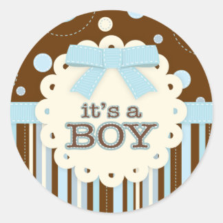 Sticker Rond C'est un Garçon tout en Bleu Stitches & Bow Baby s