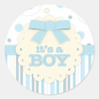 Sticker Rond C'est un Garçon tout en Bleu Stitches & Bow Baby s