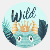 Sticker Rond C'est un monstre bleu sauvage et une jungle tropic (Devant)