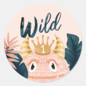 Sticker Rond C'est un monstre rose sauvage et une jungle tropic (Devant)