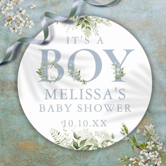 Sticker Rond C'Est Un Petit Baby shower Bleu Dusty