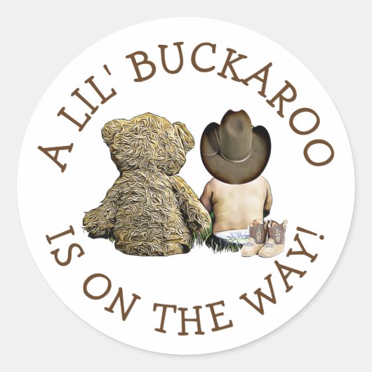Sticker Rond C'est un petit Baby shower Cowboy (Devant)