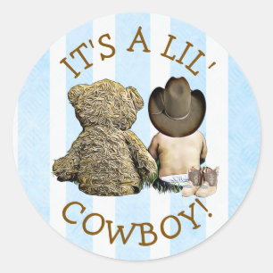 Sticker Rond C'est un petit Baby shower Cowboy