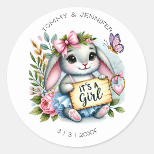 Sticker Rond C'est un petit Baby shower de lapin mignon fille