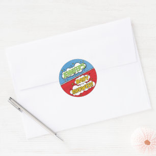 Sticker Rond C'est un petit Baby shower de Superhero de livre d