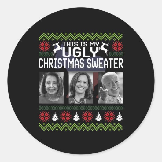 Sticker Rond C'est un vilain pull de Noël Joe Biden Harris (Devant)