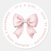 Sticker Rond C'est une Baby Shower Rose pour Bébé Fille (Devant)