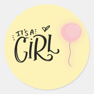Sticker Rond C'est une fille avec un ballon rose