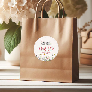 Sticker Rond C'est une fille avec une Baby Shower Fleurs de pri
