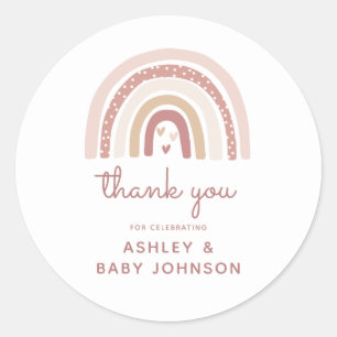 Sticker Rond C'est une fille Baby Shower Boho Arc-en-ciel Merci