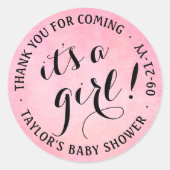 Sticker Rond C'est une fille ! Baby shower d'aquarelle noir et  (Devant)