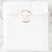 Sticker Rond C'est une fille ! Baby shower d'aquarelle rose (Sac)