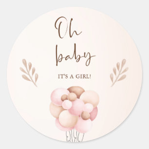 Sticker Rond C'est une fille Baby shower d'aquarelle volante