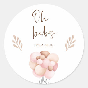 Sticker Rond C'est une fille Baby shower d'aquarelle volante