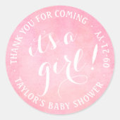 Sticker Rond C'est une fille ! Baby shower de script d'aquarell (Devant)
