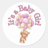 Sticker Rond C'est une fille Baby shower d'ours (Devant)