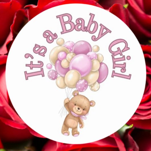 Sticker Rond C'est une fille Baby shower d'ours