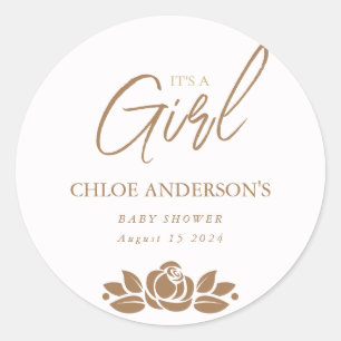 Sticker Rond C'Est Une Fille Baby shower Floral Blanc Or