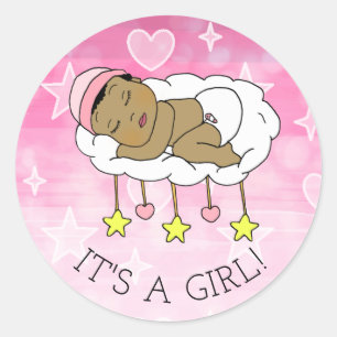Sticker Rond C'est une fille, Baby Shower ou annonce de naissan